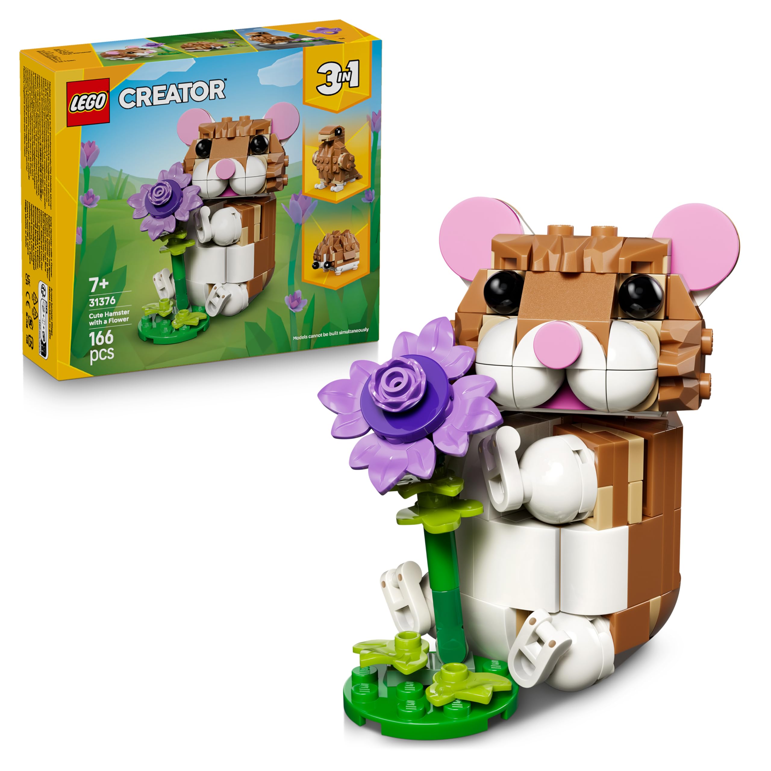 LEGO Creator 3-in-1-Set Niedlicher Hamster mit Blume - Kinderspielzeug mit Tierfigur - Hamster Konstruktionsspielzeug - Mint Spielzeug mit 3 Bauoptionen - Geschenk für Jungen und Mädchen - 31376