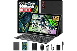 WITFOCUS 2026 Android 16 Tablet 11 Inch 2K IPS 36GB RAM 256GB ROM (1TB TF) with 3-in-1 Keyboard Mouse Stylus Case – T606 8-Co