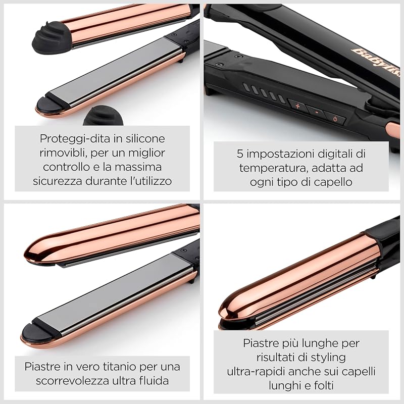 Piastra Capelli Straight And Curl Brilliance, Piastre in Titanio, Funzione anti-crespo, riscaldamento in 15sec, Design esterno curvo in acciaio, 5 temperature fino a 235°C, ST482E