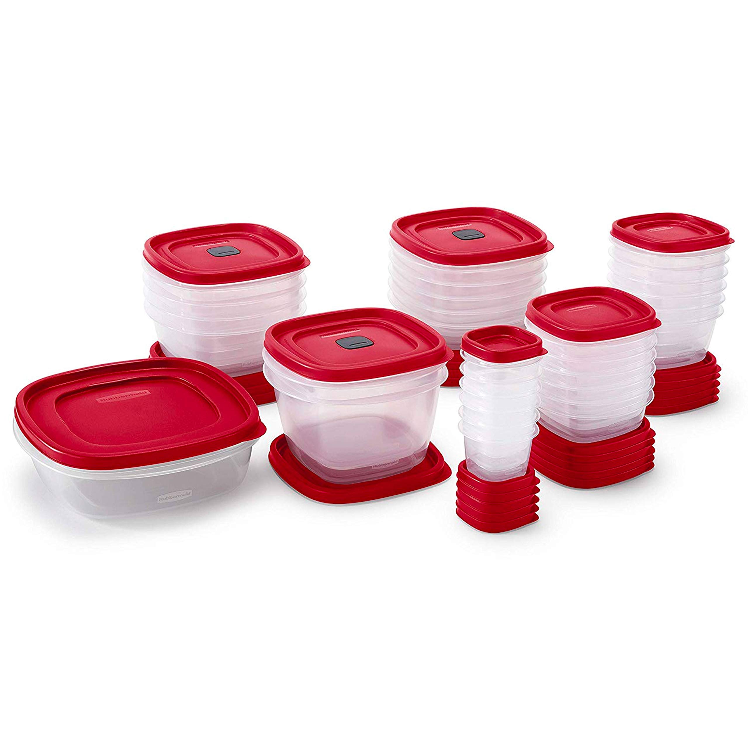 Rubbermaid Easy Find Vented Lids BPA Free Plastic Food Storage Containers, Set of 30 (60 Pieces Total), Racer Red; Great for Meal Prep; Reusable & Stackable