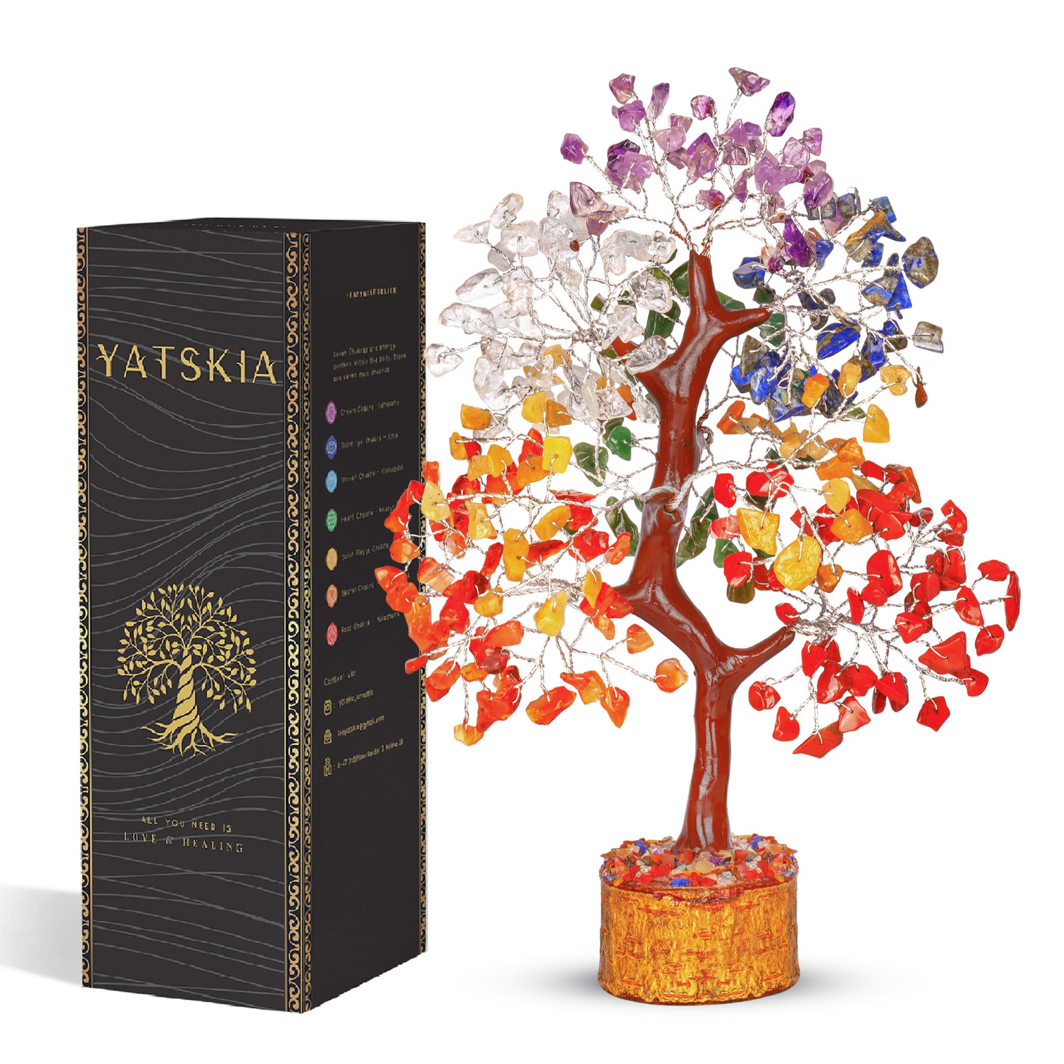 YATSKIA 7 Chakra Tree - Crystal Tree of Life - Chakra Stones - Meditation Accessories - Crystals Decor - Gemstones and Crystals - Spiritual Gifts for Women - Home Decor
