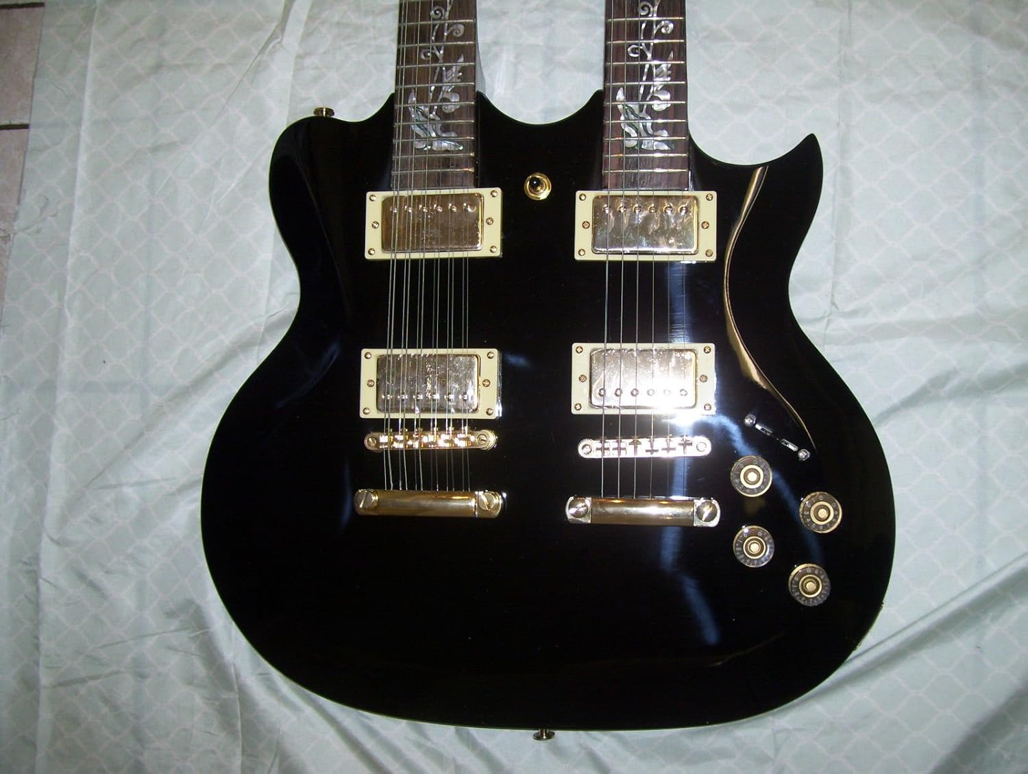 Double neck Electric guitar, 6 and 12 string, black, set