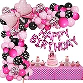 Pink Mouse Balloon Garland Arch Kit for Cartoon Mouse Theme Birthday Party Decorations Girl Kids, Rose Red Pink Black Bow Foil Balloons birthday Banners for Mouse Baby Shower Party Supplies