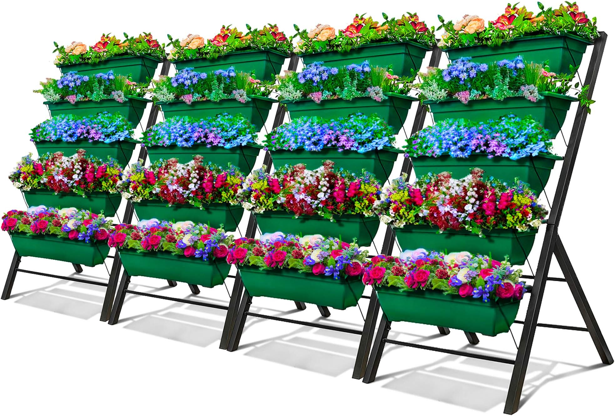 4-Ft Raised Garden Bed - Vertical Garden Freestanding Elevated Planters 5 Container Boxes - Good for Patio Balcony Indoor Outdoor - Cascading Water Drainage to Grow Vegetables Herbs Flowers (4-Pack)