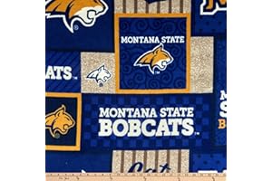 SYKEL ENTERPRISES NCAA Montana State Bobcats Fleece College Patch Blue/Gold/White/Gray, Fabric by the Yard