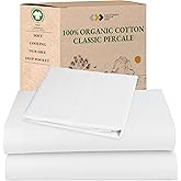 California Design Den Twin Sheets Set - Soft 100% Organic Cotton Sheets with Deep Pockets, Crisp Percale, Breathable and Durable Bedding Set - White