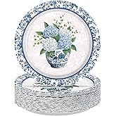 50Pcs Blue Hydrangea Paper Plates 9 Inch Disposable Blue White Chinoiserie Vintage Floral Dessert Plates Spring Tea Party Dinner Plate for Tea Wedding Baby Shower Birthday Bachelorette Decorations