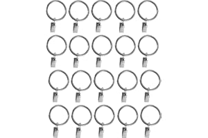 TEJATAN 1.5-inch, Set of 20, Silver Metal Curtain Rings with Clips and Eyelets (Also Known as Rings with Curtain Clips/Curtain Clip Rings/Drapery Rings/Curtain Rings with Clips/Drapery Clip Rings)
