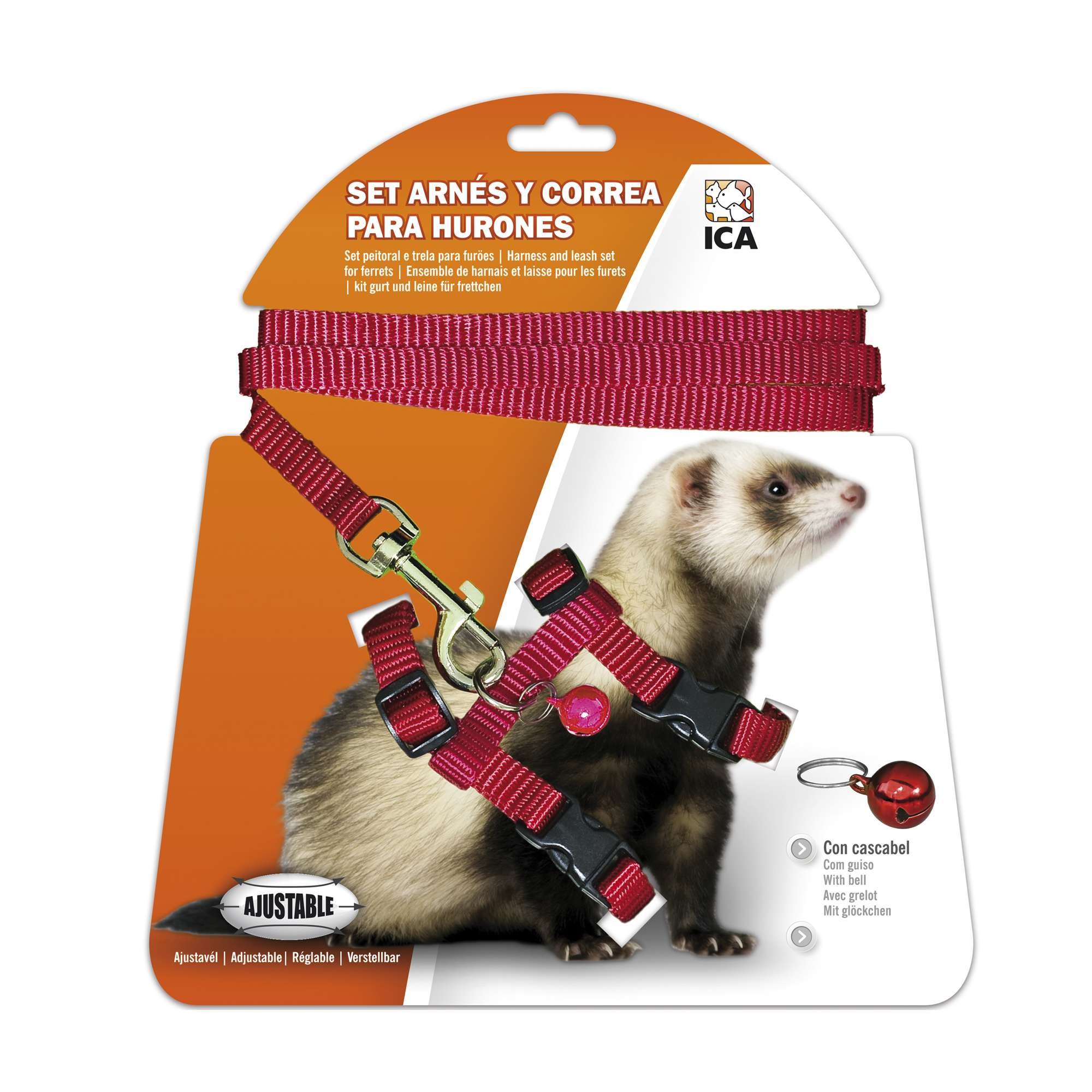 ICA DA970 Ferret Harness and Leash Set, Red, Adjustable