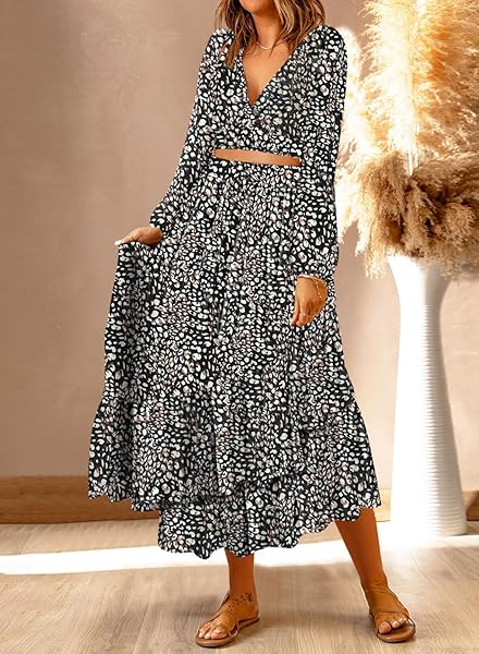 DOKOTOO SUMMER DRESSES FOR WOMEN 2023 CHIFFON 2 PIECE OUTFITS DEEP V NECK SEXY BOHO DRESS RUFFLE LONG LANTERN SLEEVES MAXI DRESS TIE WAIST FLOWY WEDDING GUEST DRESSES LARGE BLACK