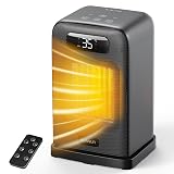 FLANUR Space Heaters for Indoor Use, 1500W Small Desk Heater 2 in 1 with Remote, Thermostat, LED Display, Overheat & Tip Over Protection, 12H Timer, 70° Oscillating Heater for Office (Black, 1Pack)