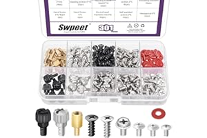 Swpeet 310Pcs Computer Screws Motherboard Standoffs Screws Assortment Kit, PC Computer Screws Kit Set for Mainboard, Hard Dri