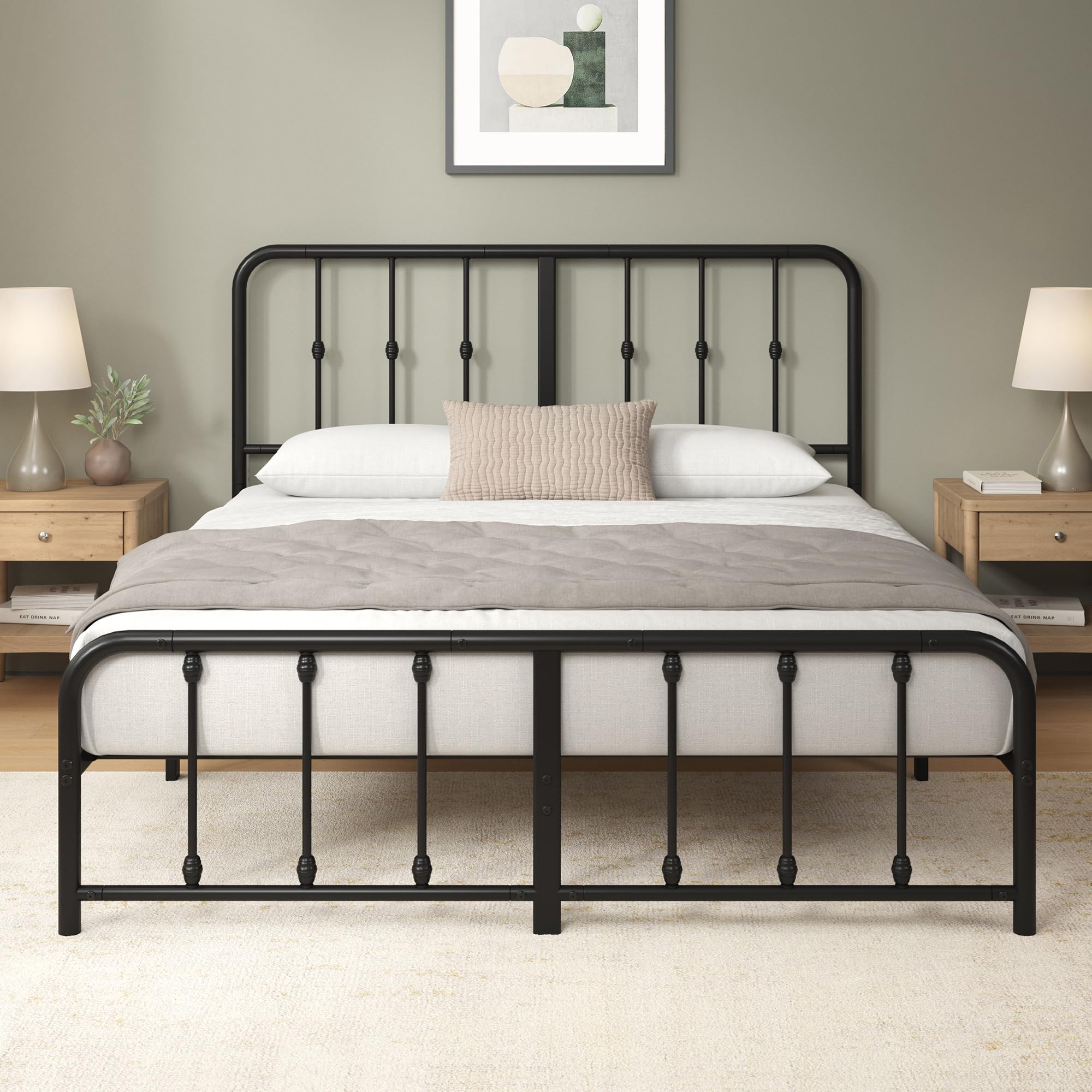 Zinus Leonardo Metal Platform Bed Frame, Victorian Spindle Style Headboard and Footboard, Heavy Duty Bed Base, Ample Underbed Space, King Image