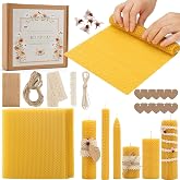 Beeswax Sheets for Candle Making, 30Pcs DIY Beeswax Candles Rolling Kit for Kids &amp; Adults, Natural Honeycomb Sheets (8 x 8 Inch) with Cotton Wick, Bee Ornaments, Lace Ribbon and Hemp Rope