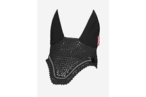 LeMieux Crystal Ear Bonnet with Soft Lycra Ears - Close Knit Crochet - Comfortable Fit Equestrian Mask - Sport Horse Wear Fly Protection - Black - Large