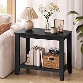 Hoctieon 2-Tier End Table for Living Room, Sturdy Wooden Side Table with 165 lbs Capacity, Compact Nightstand for Bedroom, Modern Sofa Table for Small Spaces, Black