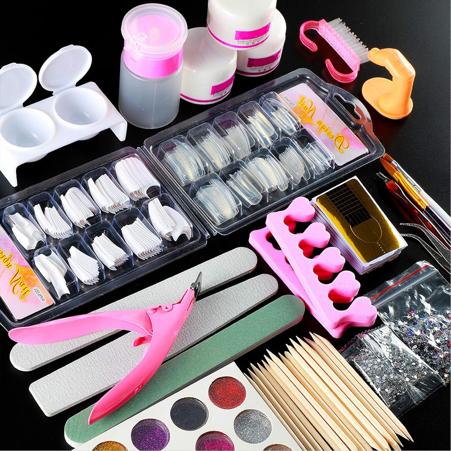 Acrylic Nail Kit Set, Acrylic powder Shiny Glitter Nail Art Decoration Professional DIY Gel Nail Kit Manicure Set with Nail Dryers: Beauty