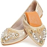 WAMBHC Women's Ballet Flat Shoes - Cute Rhinestones Bow Wedding Flats Slip on Flats for Women Comfort