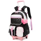 Meetbelify Backpack with Wheels for Girls Rolling Backpack Cute Carry on Backpack for Elementary Student