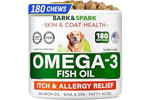 BARK&SPARK Omega 3 for Dogs - 180 Fish Oil Treats for Dog Shedding, Itch & Allergy Chews, Skin & Coat Support, Hot Spots - Jo