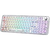 YUNZII X98 Wireless Mechanical Keyboard with Knob (White, Crystal Switch) | BT5.0/USB-C/2.4GHz,1800 Layout with Number Pad,Pre-lubed Switches Gasket Mount ,Clear Keyboard with RGB for Wins/Mac/Gaming
