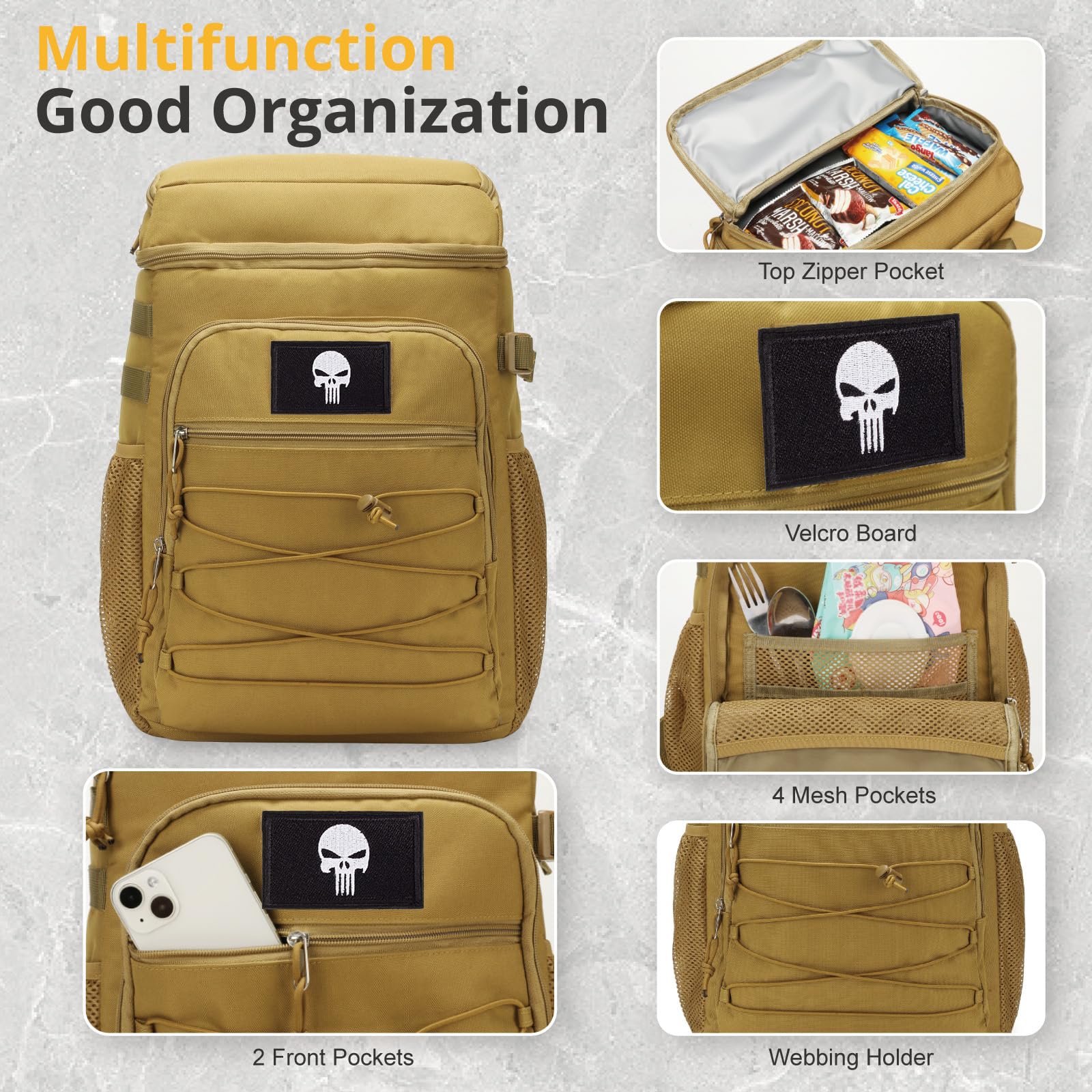 Taktischer Kühlrucksack – 25L Isolierter Rucksack, Auslaufsicher & Robust – Großer Lunch-Rucksack, Wasserdichter Eisrucksack für Männer, Frauen, Arbeit, Tagesausflüge, Camping, Strand & Wandern 7