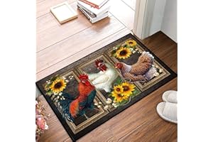 DIFNARY Doormat Bath Rugs Non Slip Chicken Lovely Sunflowers Washable Cover Floor Rug Absorbent Carpets Floor Mat Home Decor for Kitchen Bathroom Bedroom (16x24)