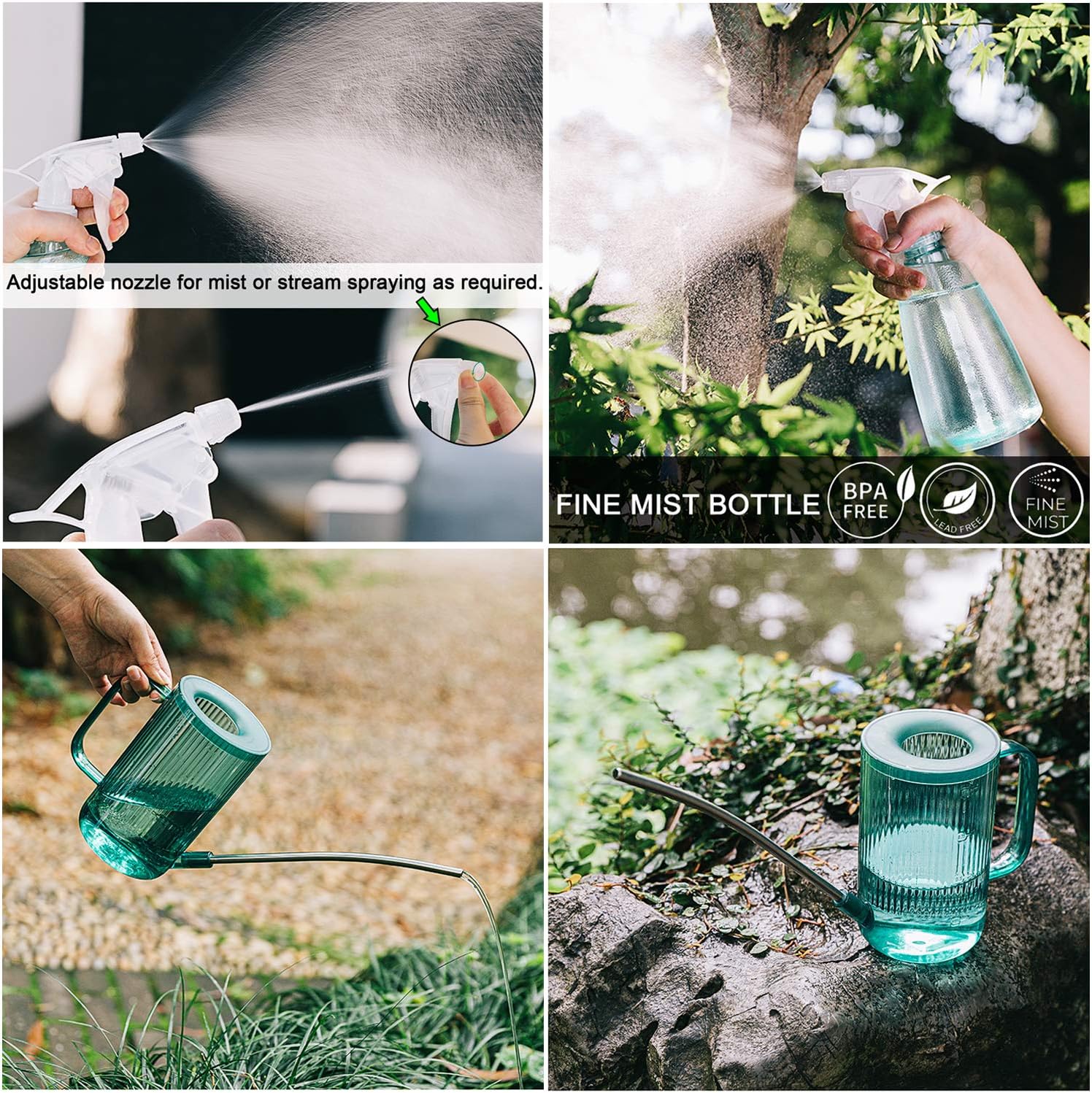 Vaupan Plant Watering Can, Stainless Steel Long Spout Watering Pot with 500ml Fine Mist Spray Bottle for Watering Indoor Outdoor Plants, Succulents and Flowers (34oz/1L Green) : Garden & Outdoor