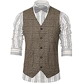 SevenBoy Mens Vintage Suit Vest Plaid Tweed Waistcoat Casual Dress Vest