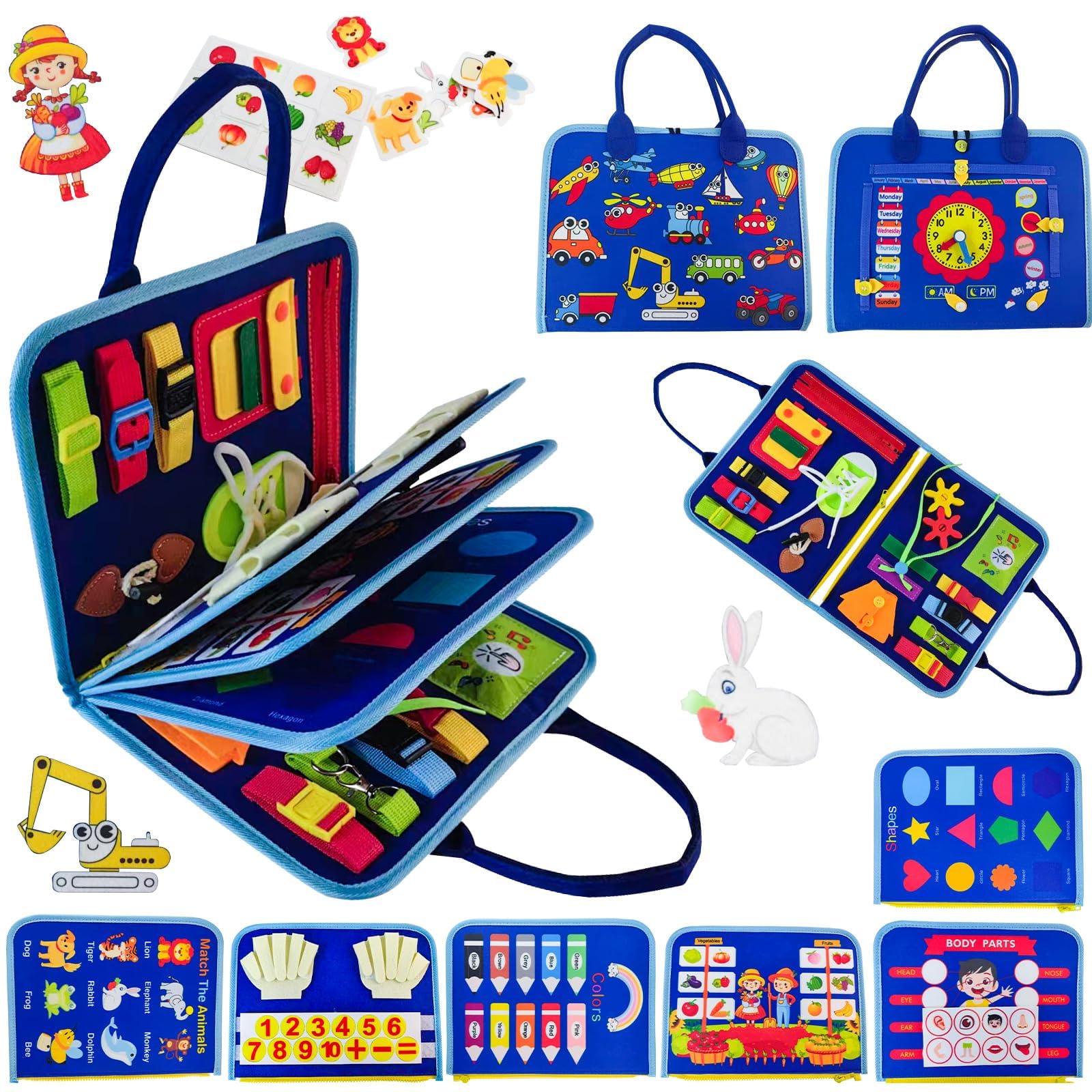 Soupost Toddler Busy Board-Montessori Toys for Boy Girl Birthday Gift, Sensory Learning Toys for Toddlers Busy Book, Airplane Car Travel Activities Toy,Learn Fine Motor Skills