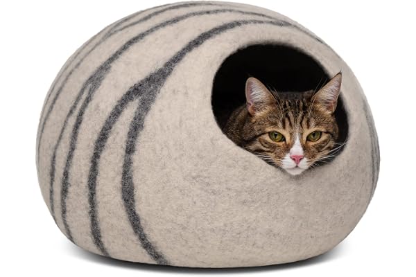 MEOWFIA Cat Cave – Premium Felt Cat Bed for Indoor Cats, Handmade Merino Wool (Light Grey, Large)