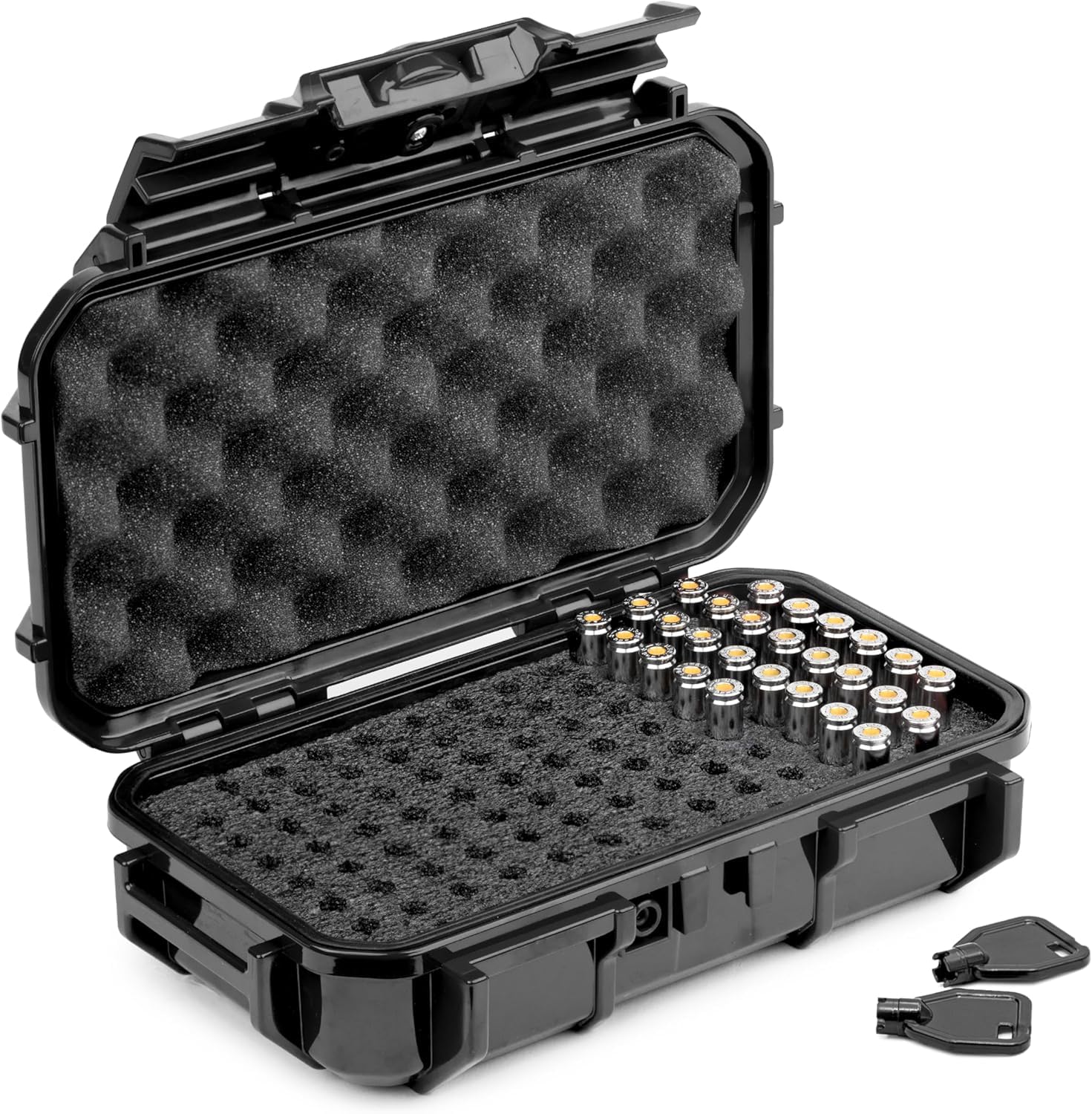 Photo 1 of Evergreen 100 Pistol Round Bullet Locking Storage Case - Travel Safe/Mil Spec/Waterproof/USA Made - for .380 ACP, 9mm.40 S&W.45 ACP, 10mm, 5.7 FN.38 SPL.357 MAG (56 Black)