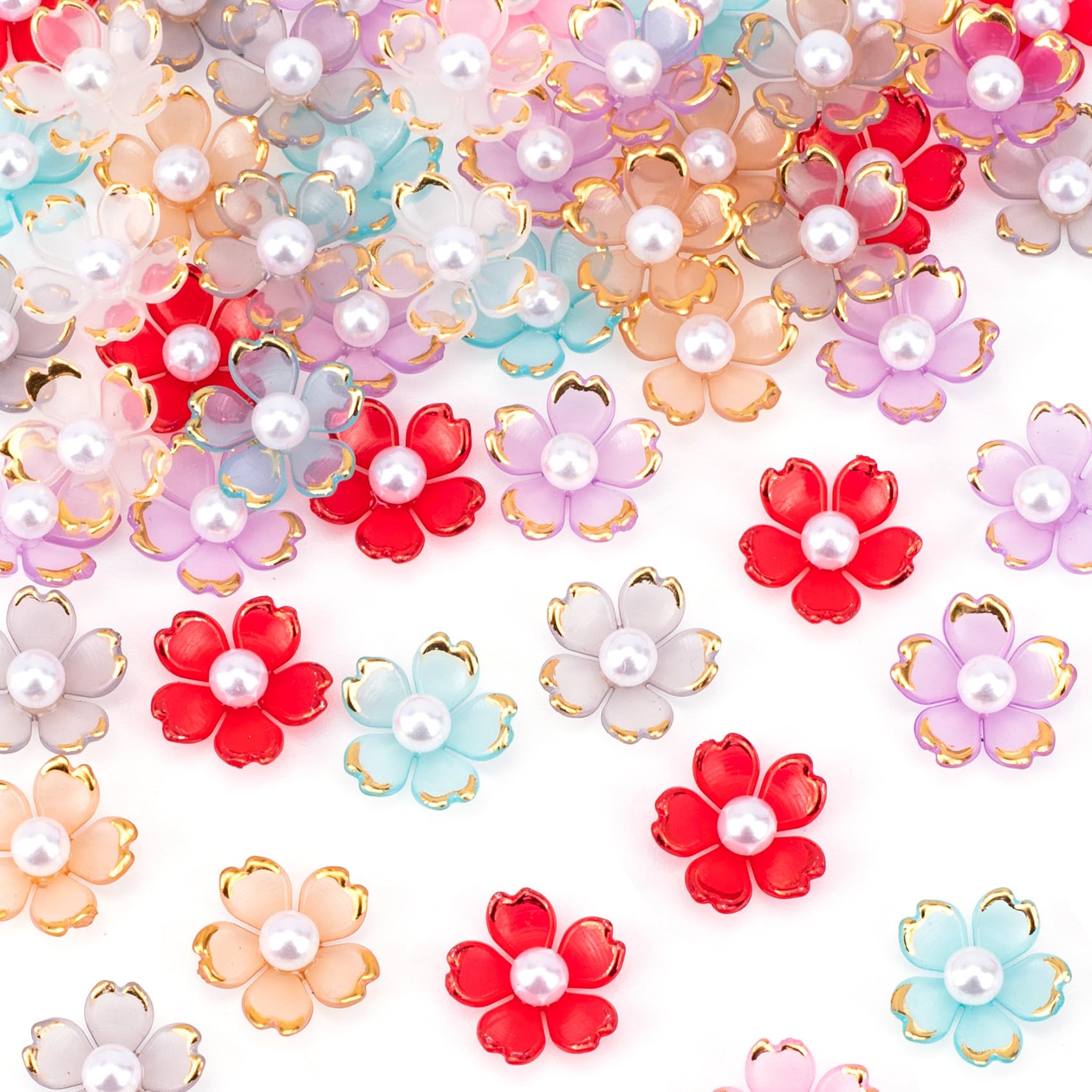 Photo 1 of CustomyLife 100pcs Cherry Blossom Beads, 5-Petal Acrylic Flower Beads, Mini Spacer Hair Accessories Halloween Christmas for Bracelets Earring Jewelry Making- Colorful