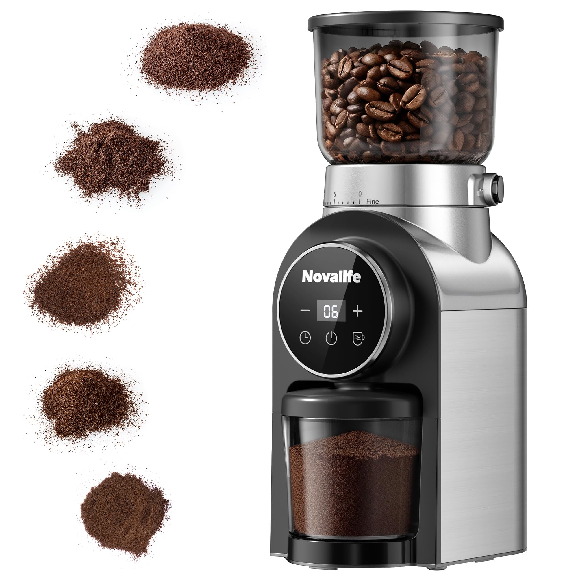 Photo 1 of ***Broken. Top piece has broken plastic catch. Unable to lock in place.***Electric Coffee Grinder, Burr Coffee Beans Grinder with 30 Grinding Settings, Burr Mill Grinder for Home Use, Touchscreen Adjustable 2-10 Cups or 40-Second Timer, Stainless Steel***