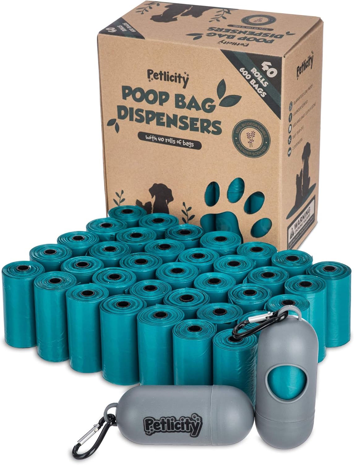 Petlicity Dog Poop Bags Dispenser with 600 Compostable Dog Poo Bags, Biodegradable Poo Bags Dogs