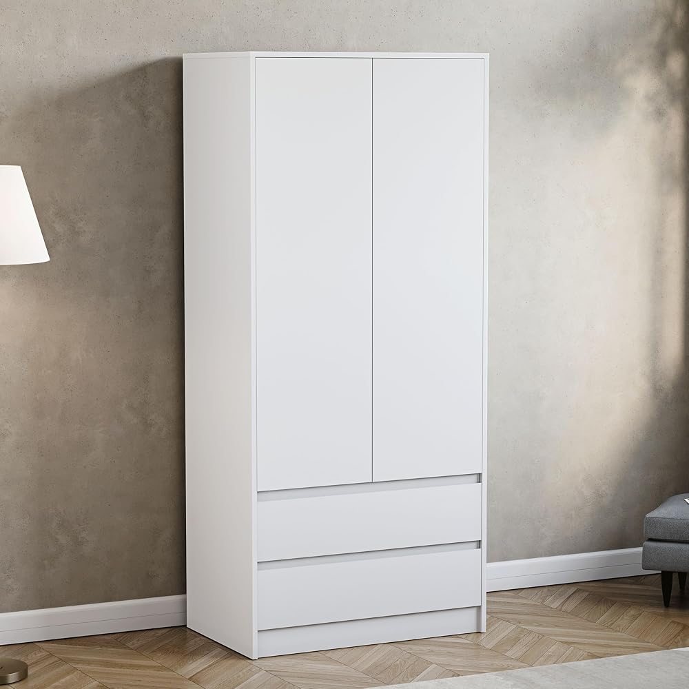 Vida Designs Denver White 2 Door Wardrobe with Drawers - Modern Furniture