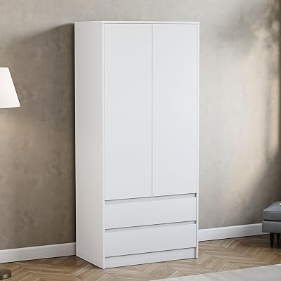 Vida Designs Denver White 2 Door Wardrobe with Drawers - Modern Furniture