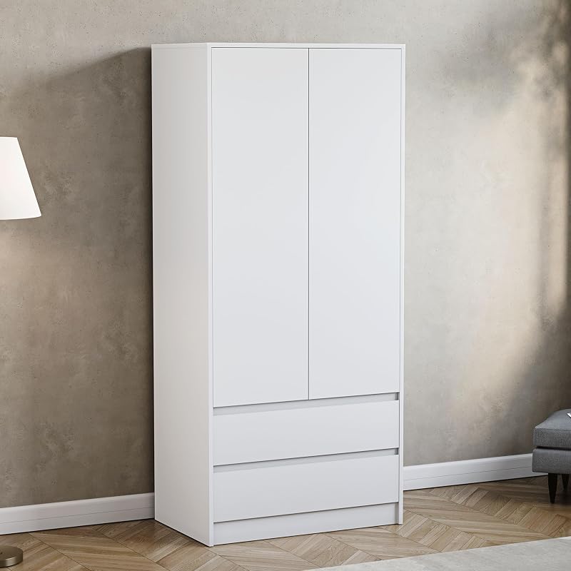 Vida Designs Denver White 2 Door Wardrobe with Drawers - Modern Furniture