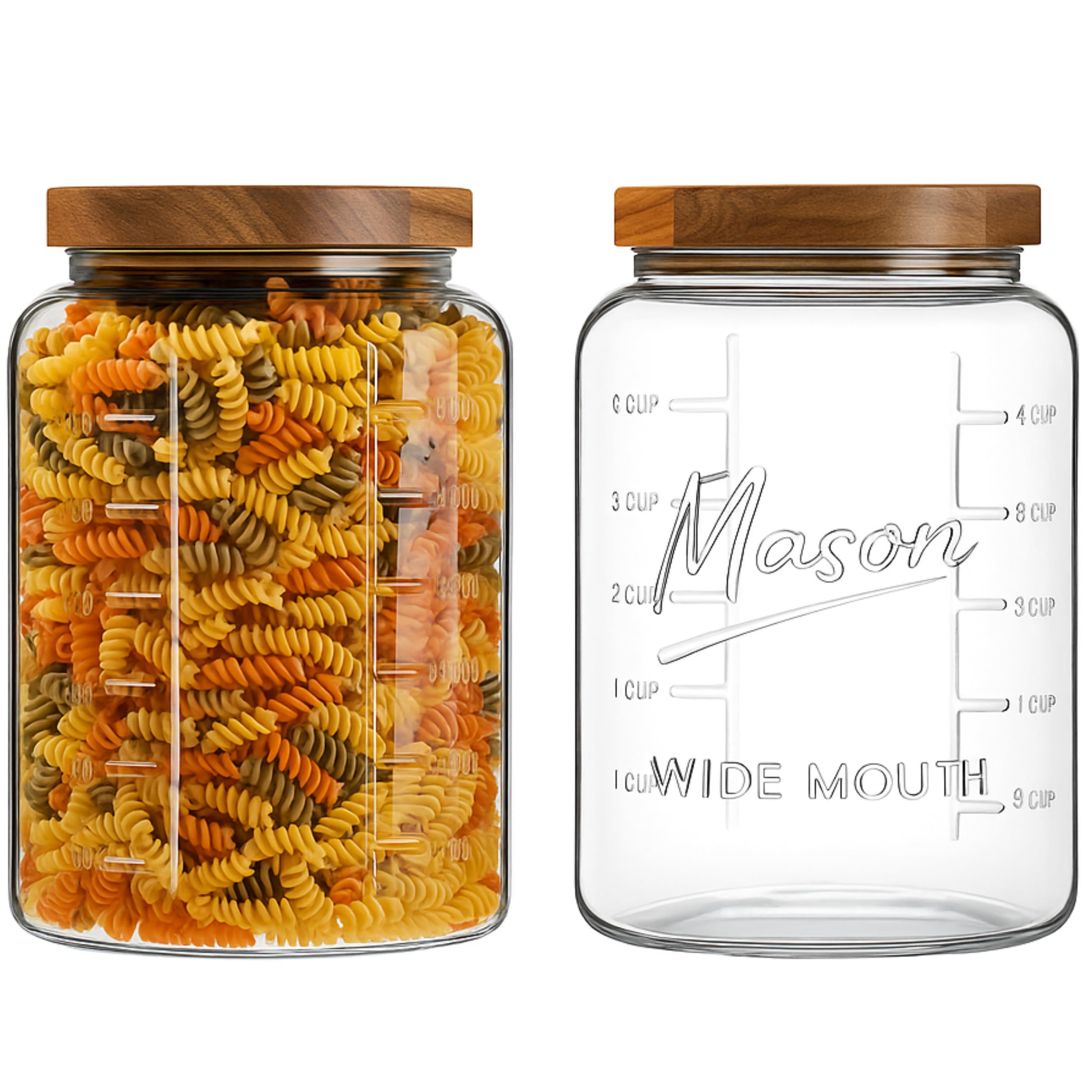 Photo 1 of 1 Gallon Glass Mason Jar with Airtight Wooden Lid, Wide Mouth Large Food Storage Container with Measurement Markings For Kitchen Pantry, Pickling, Cookies, Flour & Sugar - 2 Pack