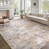 Area Rug Living Room Washable Rugs: 8x10 Modern Neutral Abstract Low Pile Non Slip Floor Carpet - Large Soft Thin Stain Resistant Rug for Bedroom Dining Indoor Office Home, Brown Grey