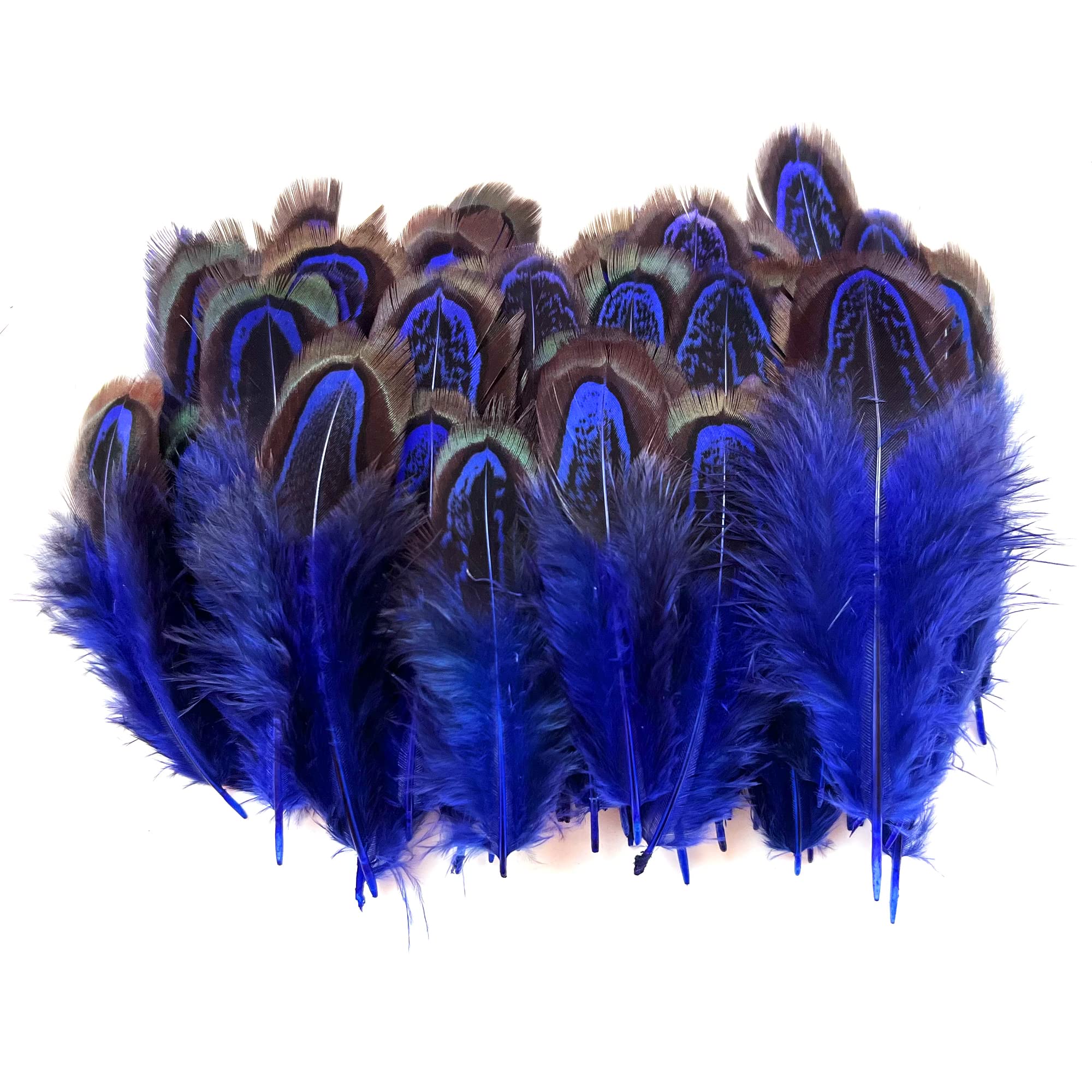 Photo 1 of 100 pcsHappy Feather Natural Pheasant Plumage Feathers 2-3 Inches Plumage Feathers for Sewing Crafts Clothing Decorating Accessories -Royal Blue