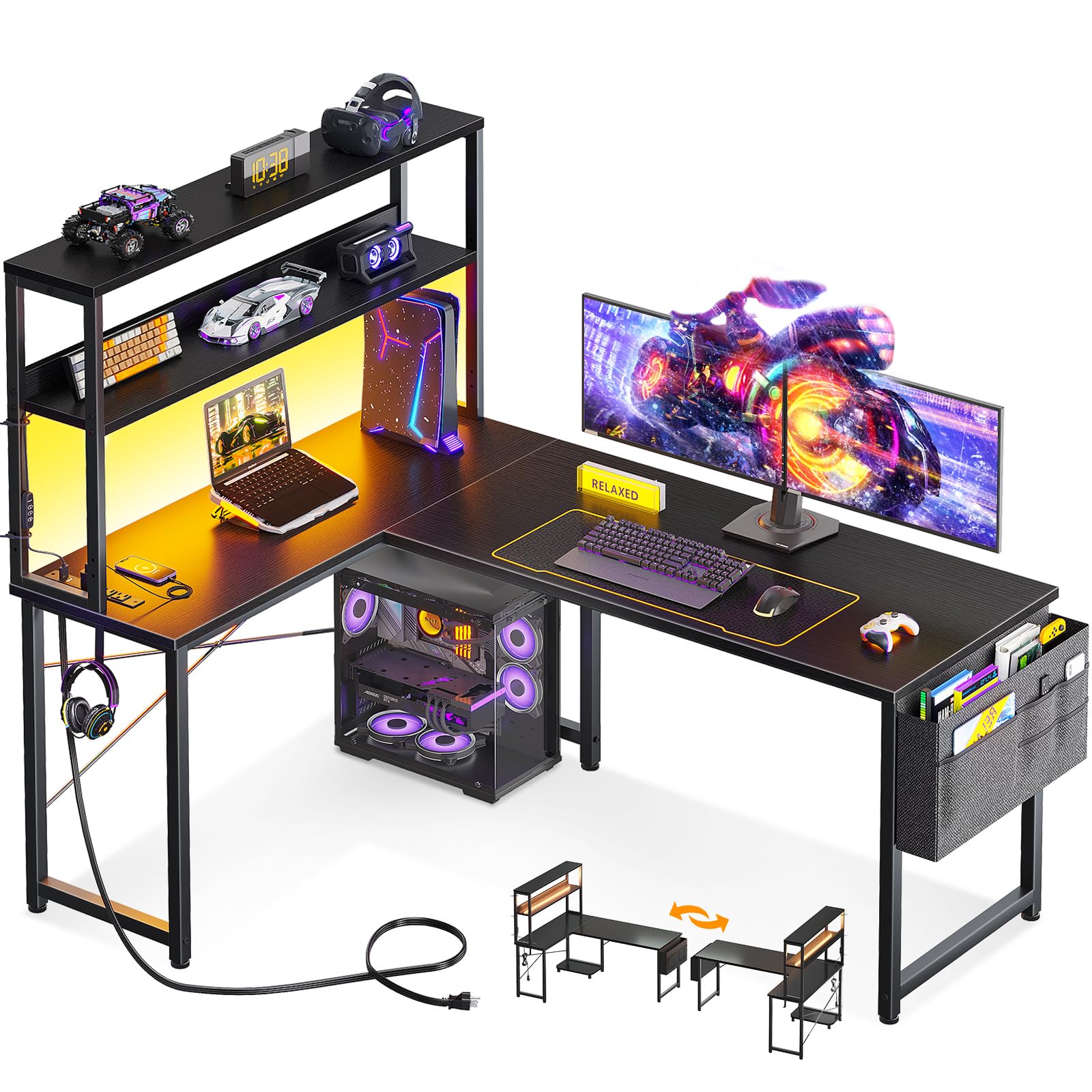 ODK 53 Inch L Shaped Desk with LED