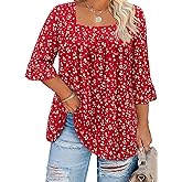 Amrto Plus Size Tops for Women Square Neck Tunic Blouses Summer Short Sleeve Casual Loose Fits Tunic Tops XL-5XL