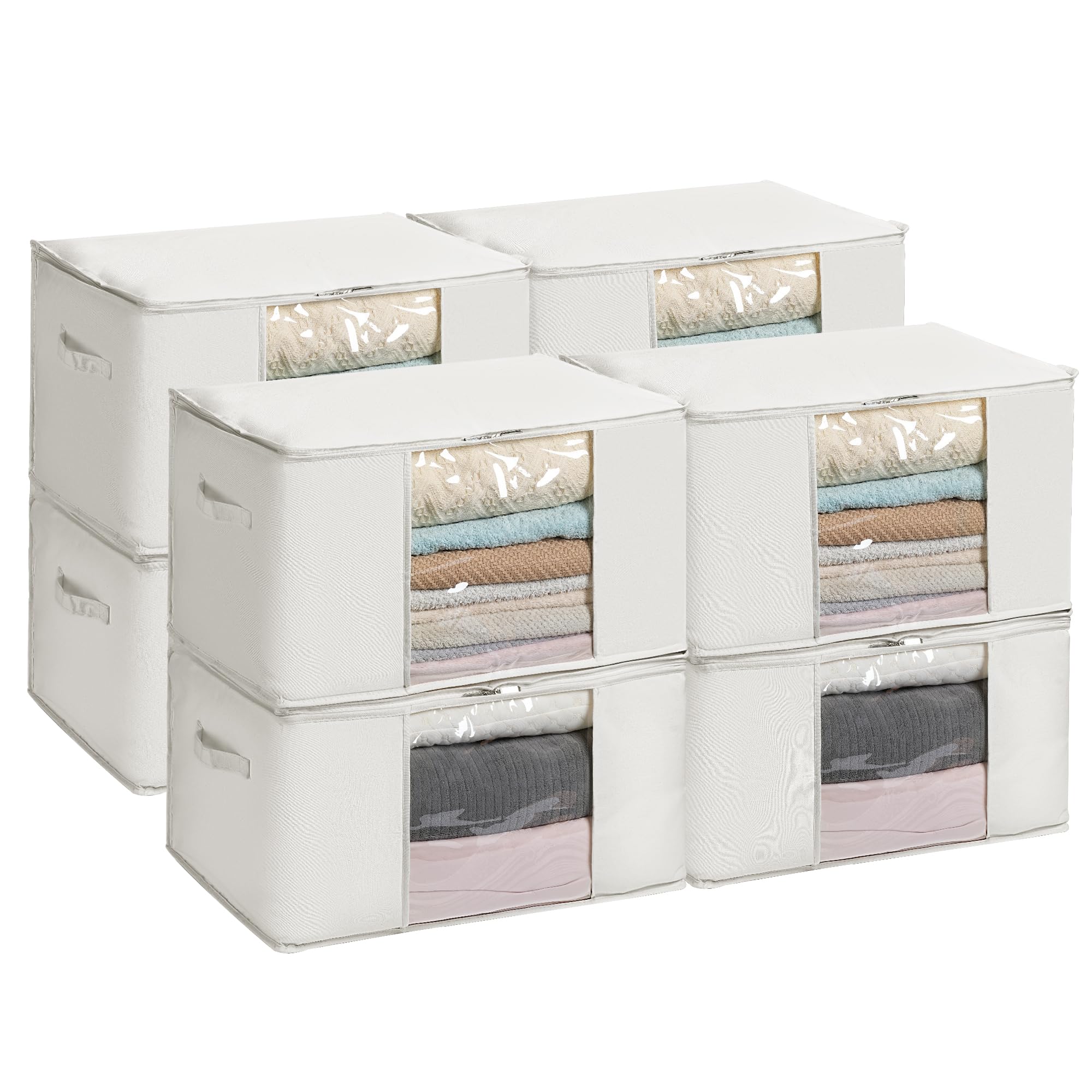 Photo 1 of TYEERS Large Storage Bags with Zipper and Clear Window, Cotton Blended Fabric Storage Containers for Seasonal Clothes and Bedding, 23.6x15.7x13.8 Inches, 8-Pack, Beige