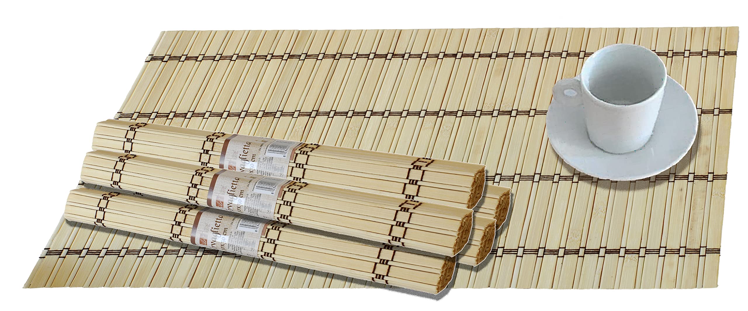 Set of 6 Placemats Bamboo Wood Bamboo 30 x 40 cm Beige