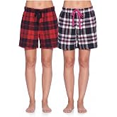 Ashford &amp; Brooks Women's 2 Pack Soft Flannel Plaid Pajama Lounge Shorts Bottoms