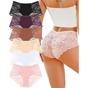 Sexy Underwear for Women Cotton High Waisted Brief Lady Lace Panties 6 Pack | Full Coverage，Plus Size，S-3XL，Multiple Colors，S