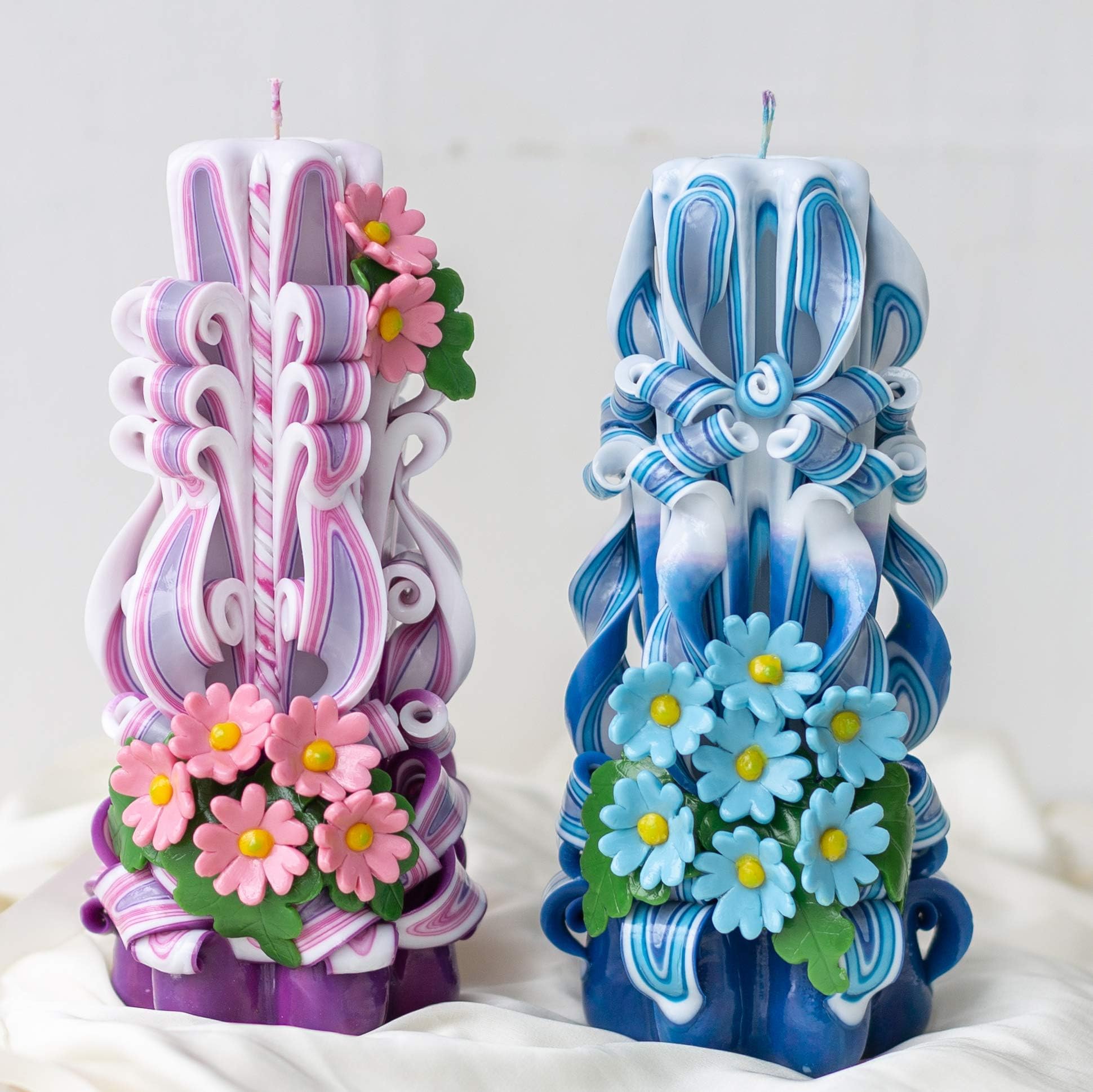Blue and Pink carved candle for unique gift for MOM or Home Decoration or Decor for Birthday, Christmas, Easter