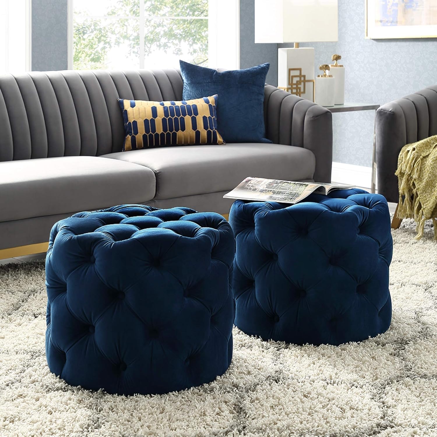 Best royal blue tufted ottoman