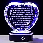 YWHL Sister Birthday Gifts with Colorful LED Base Crystal Heart to My Sister Gifts from Sisters Brother Meaningful Gift for Sisters on Christmas Valentine Day Mothers Day